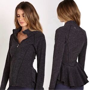 Beyond Yoga Peplum Back Jacket Black/Steel Space Dye Zip Up Sweatshirt Small